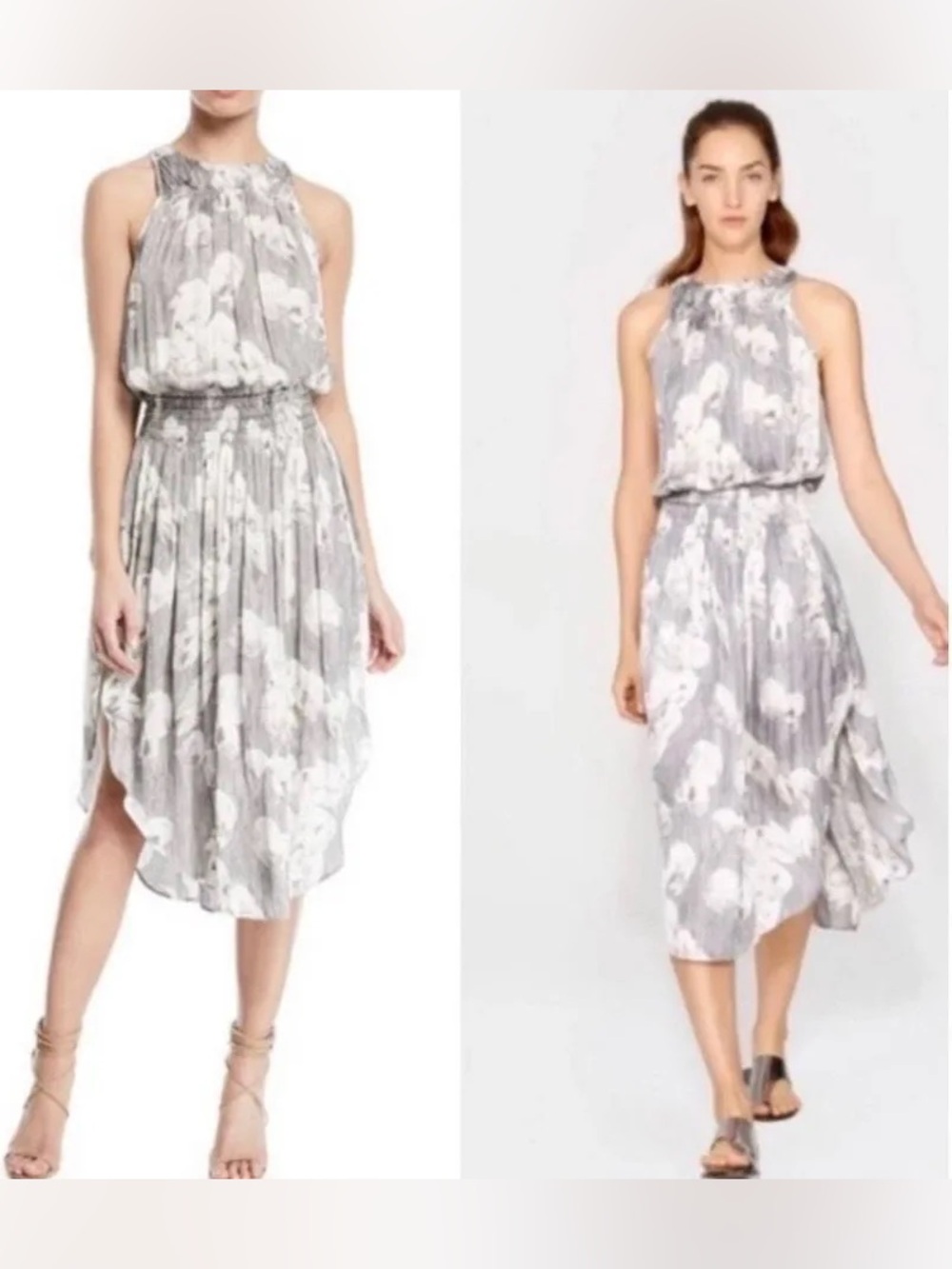 Halston Heritage Grey Starflower Halter Dress